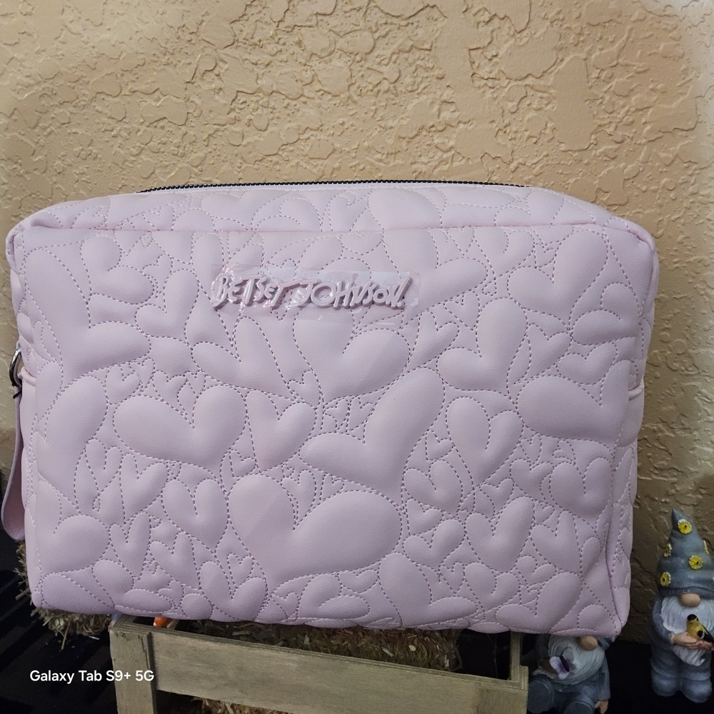 Betsey Johnson Pink Heart-Patterned Cosmetic Case
